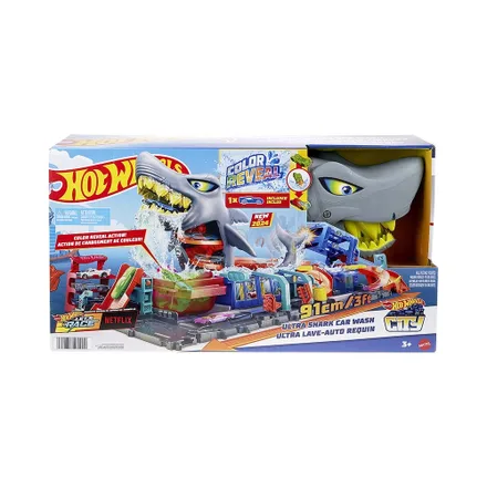 Pista Juego Mattel Hot Wheels City Ultra Shark Car Wash Htn 82