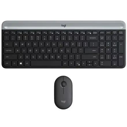 Kit Teclado Sem Fio Logitech Slim Combo MK470 Inglês + Mouse - Preto Cinza