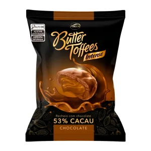 Bala Arcor Butter Toffees Intense Recheio Chocolate 53 Cacau Sabor Pacote 90g