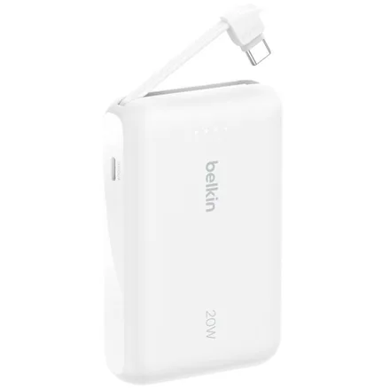 Carregador Portátil Belkin BoostCharge 10.000 mAh Cabo Integrado USB-C Branco – BPB021FQWH