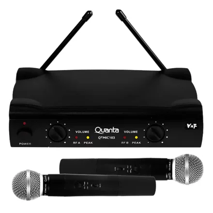 Microfone Dinâmico Quanta QTMIC103 Sem Fio Bivolt - Preto