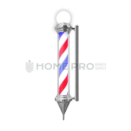 barber pole prateado com esfera giratória iluminado 110cm 220v