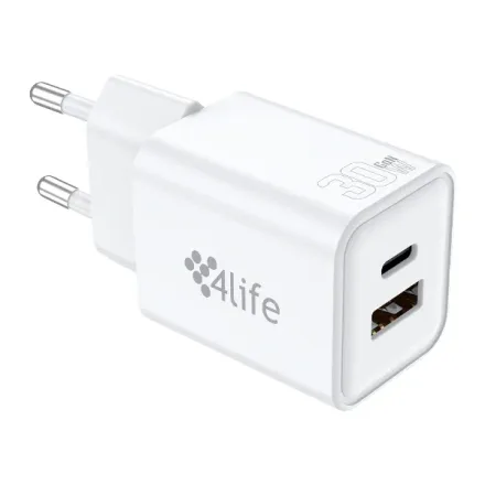 4LIFE CARGADOR FL8230ACGW 30W S/CABLE USB-C/A WHITE