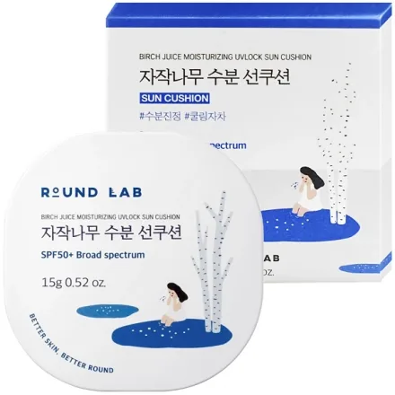 Protetor Solar Facial Round Lab Birch Juice Moisturizing Uvlock Sun Cushion Spf 50 Plus 15g