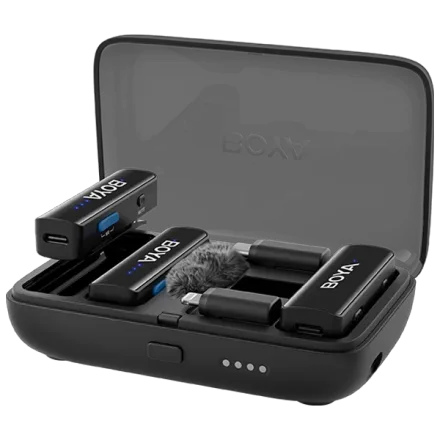 Microfone Sem Fio Boya Boyalink com USB-C Lightning Mini Jack 3.5 mm - Preto