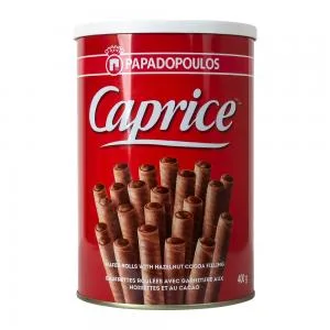 Canudos Wafer Crocante Caprice Recheio Avelas Lata 400g