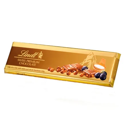 Chocolate Lindt Leche Con Pasas Avellanas 300g