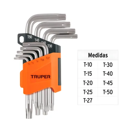 Llave Torx Allen Truper T10 T50 9 Piezas