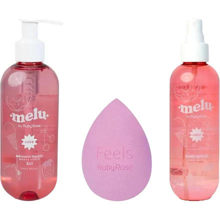 Kit Ruby Rose Body Splash Melu + Sabão Líquido Fruit Salad Melu + Esponja Soft Blender