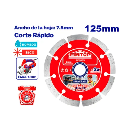 Disco De Corte Diamante Segmentado Emtop Eddc01254 22.2 Mm 12.5 Cm