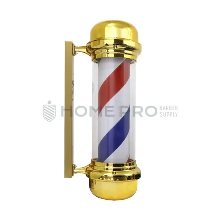 Barber pole iluminado dourado giratório sem esfera de 68cm 110v