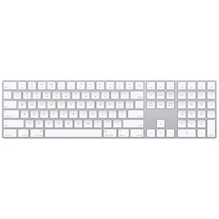 Teclado Sem Fio Apple Magic Keyboard with Numeric Keypad A1843 MXCJ3LL Inglês com Bluetooth - Branco Prata