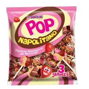 Pirulito Berbau Pop Recheio Chicle Napolitano 500g