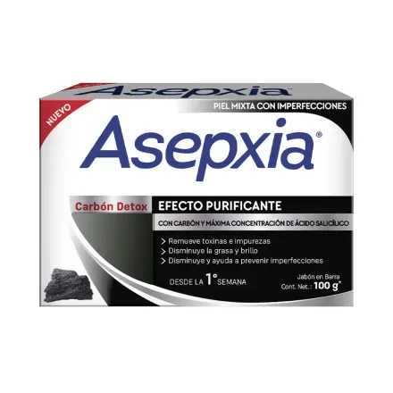 Jab?n Asepxia Carb?n Detox Efecto Purificante Piel Mixta 100gr