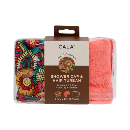 Set Cala Shower Cap Hair Turban Flower Power 2 Piezas