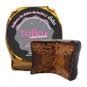 ALFAJOR TOFIA ARTESANAL PRETO RECHEIO DE PASTA LOTUS E DOCE DE LEITE