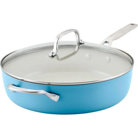 Frigideira KitchenAid 84819 Antiaderente Cerâmica Tampa de Vidro 31CM Azul Veludo