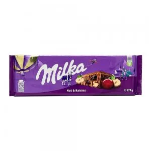 Barra Chocolate Milka Ao Leite Passas Avelas Europa 270g