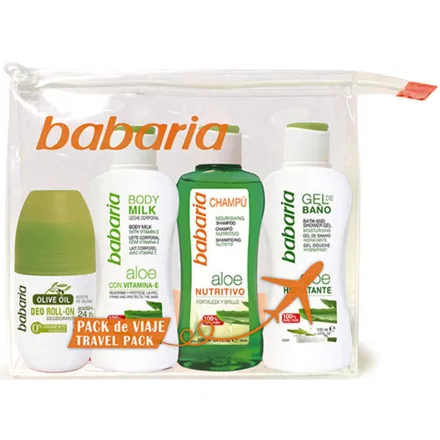 Babaria Pack Viaje Shampoo Plus Gel Bano Body Lotion Deo 4X1