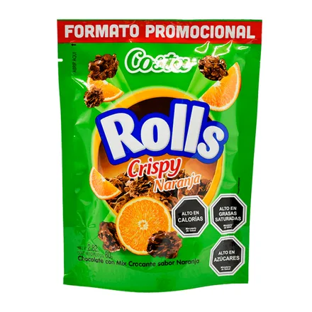 Chocolate Costa Rolls Crispy Naranja 80g