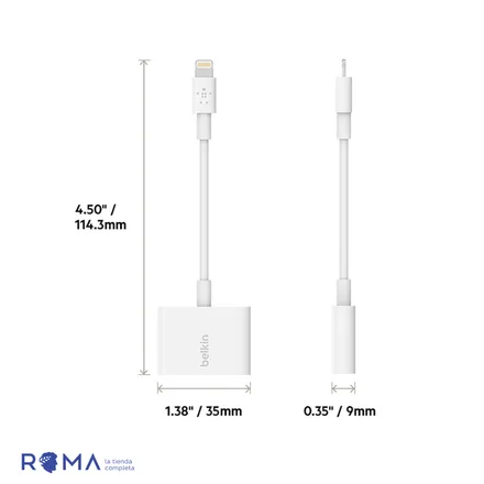 Adaptador Belkin Áudio Lightning+Energia Rockstar F8J198BTWHT Branco