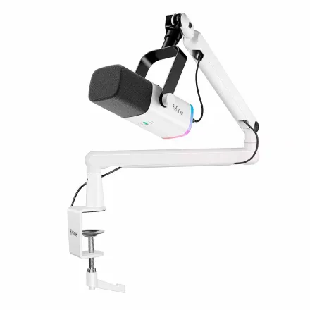 Kit Microfone Dinâmico Fifine AmpliGame TAM8W 16Khz RGB - Branco