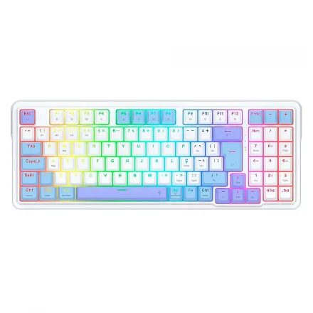 Teclado Gamer Redragon Gloria Pro K664WBP RGB Sem Fio - Branco