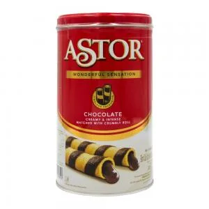 Canudinho Wafer Crocante Astor Recheio Chocolate Lata 330g