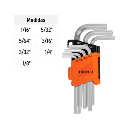 Llave Allen Hexagonal Truper 1 4 7 Piezas 64GB