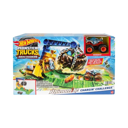 Pista Juego Mattel Hot Wheels Monster Trucks Arena Smashers Rhinomite Chargin Challenge Htp 18