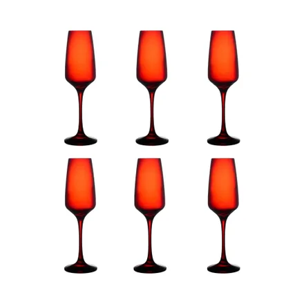 Set Copas Champan Pasabahce Risus Rojo 6 Piezas 195ml
