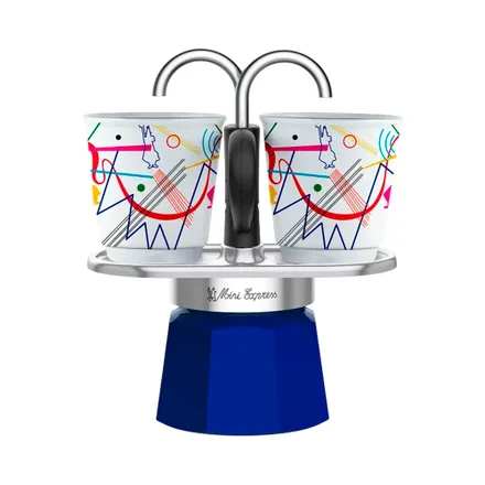 Cafetera Italiana Bialetti Mini Express 1407 2 Tazas Azul Blanco 90ml