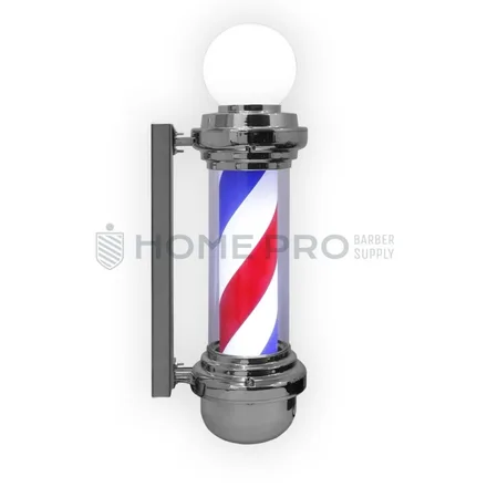 Barber pole com esfera iluminada giratória prateada de 68cm 110v