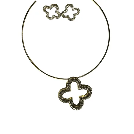 CONJUNTO FOLHEADO ARO TREVO CRISTAL DOURADO