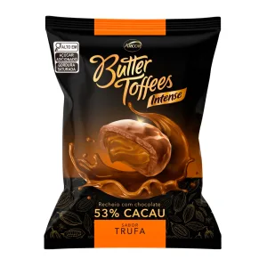 Bala Arcor Butter Toffees Intense Recheio Chocolate 53 Cacau Sabor Trufa Pacote 90g