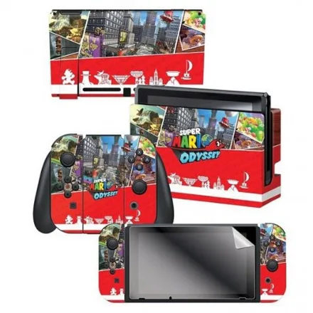Adesivo Nintendo Switch Mario Odyssey Key Art Kingdoms 3 Adesivos