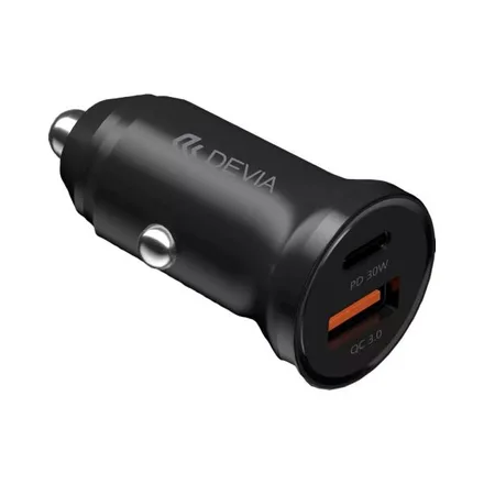 DEVIA CARGADOR VEHICULAR EA442 30W DUAL USB/USB-C BLACK