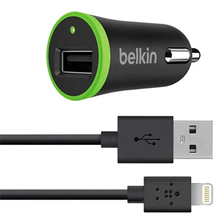 Carregador Veicular Belkin F8J078BT04-BLK + Cabo Lightning – Preto