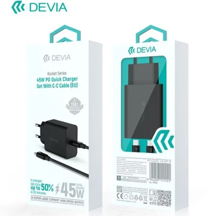 DEVIA CARGADOR ROCKET SERIES 45W QUICK CHARGER NEGRO
