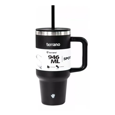 Terrano Termos Vasos Spotie Cup Pajita Negro 946ml