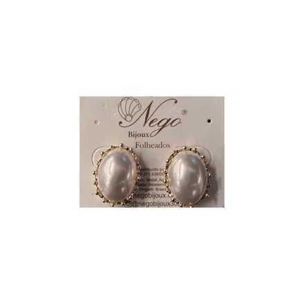 BRINCO FOLHEADO OVAL COROA PÉROLA DOURADO