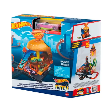 Pista Juego Mattel Hot Wheels City Downtown Burguer Drive Thru 26