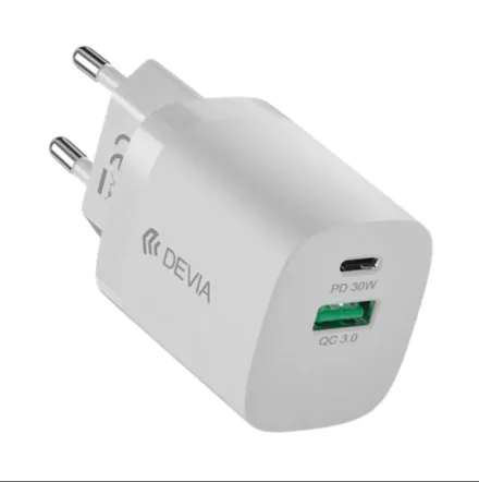DEVIA CARGADOR RLE-3006ACL 30W FUENTE 2PUERTOS USB/USB-C BLANCO