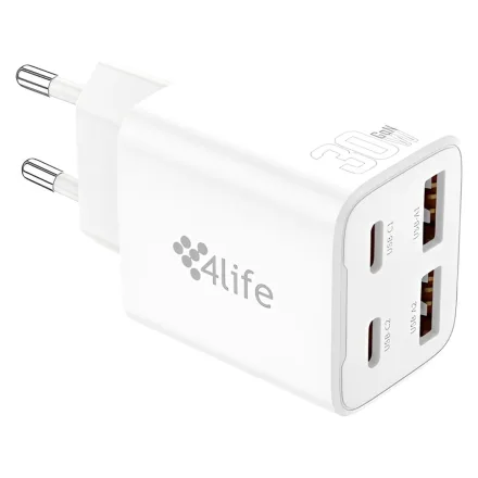 Carregador 4Life FL94302XACW 30W 2xUSB-A/USB-C - Branco