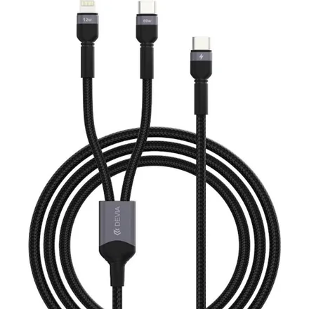 Cable Devia EC648 USB-C To USB-C 60W/Lightning 12W 1.2 Metros - Black