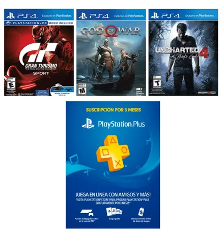 Jogo PS4 3 Jogos God Of War Uncharted 4 Gran Turismo Ps Plus