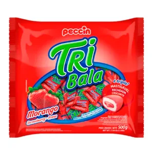 Bala Mastigavel Peccin Tribala Morango 600g