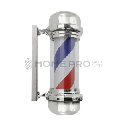 Barber pole iluminado prateado giratório sem esfera de 60cm 110v