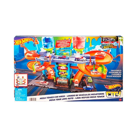 Pista Juego Mattel Hot Wheels City Mega Tower Car Wash Color Shifters Hdp 05