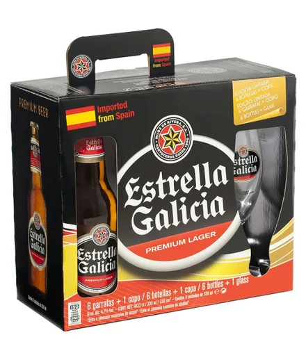 Cerveza Estrella Galicia Pack 6 Botellas Vaso 330ml